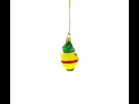 Mustached Lemon in Alpine Outfit Glass Christmas Ornament