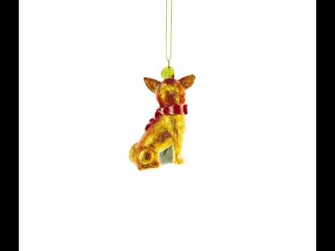 Chihuahua with Striped Scarf Glass Christmas Ornament