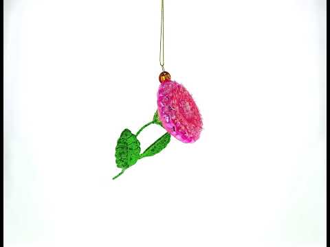 Pink Flower with Colorful Beads Glass Christmas Ornament