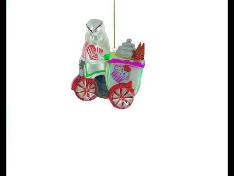 Santa the Ice Cream Cart Glass Christmas Ornament