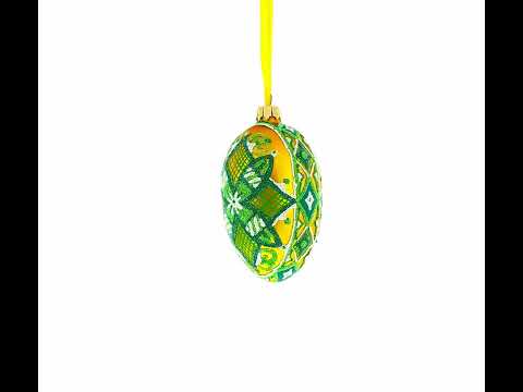 Grünes Stern-Ei aus ukrainischem Glas, Pysanka, 10 cm