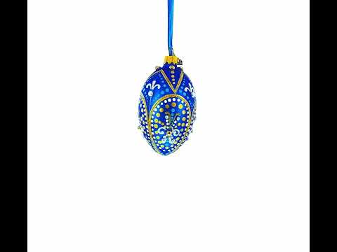 Festliches Glas-Ei in Königsblau und Gold, 10 cm (4 Zoll)