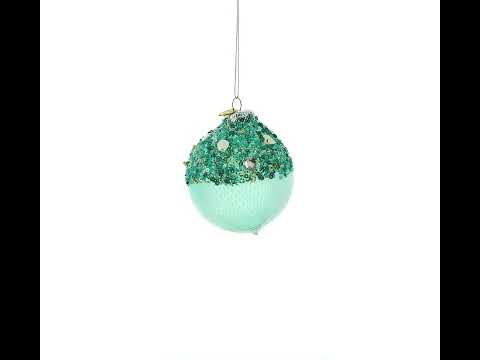 Sequins and Net Overlay Glass Ball Christmas Ornament