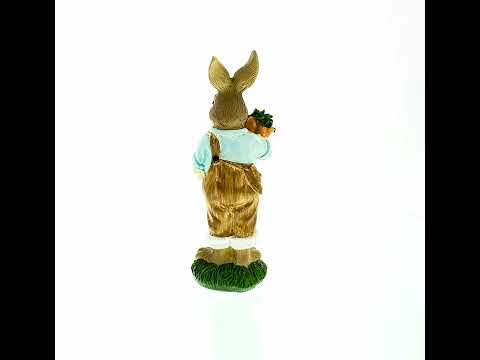 Farmer Father Bunny with Carrots and Shovel Easter Figurine 8.9 Inches Tall