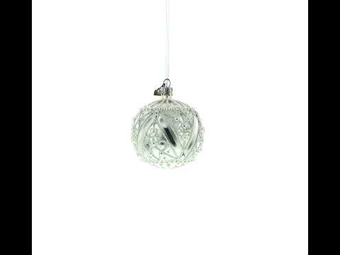 Dimensional Pearl Drops on White Ball Glass Christmas Ornament 3.25 Inches
