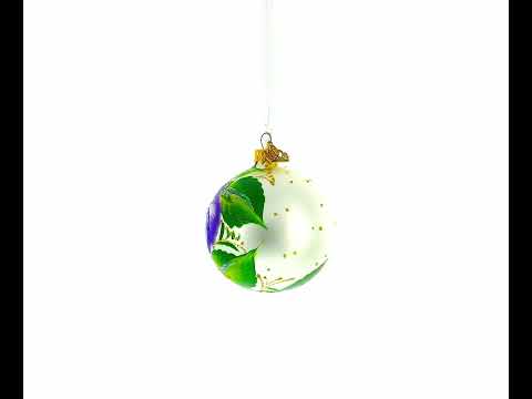 Purple Pansy Flowers Glass Christmas Ornament 3.25 Inches