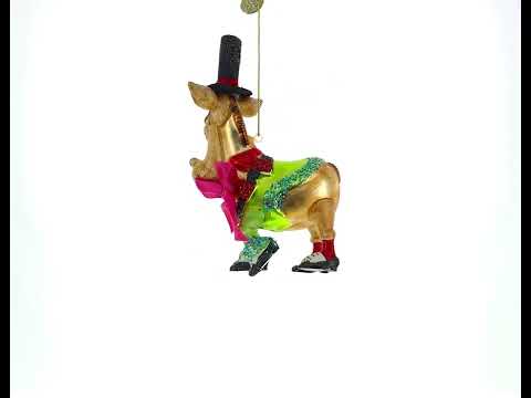 Donkey in Whimsical Costume Glass Christmas Ornament