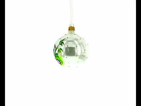 Panda with Bamboo Glass Christmas Ornament 4 Inches
