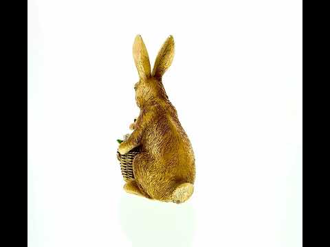 Figura de conejito de madre y bebé: decoración rústica de Pascua y primavera con cesta floral de 19 cm