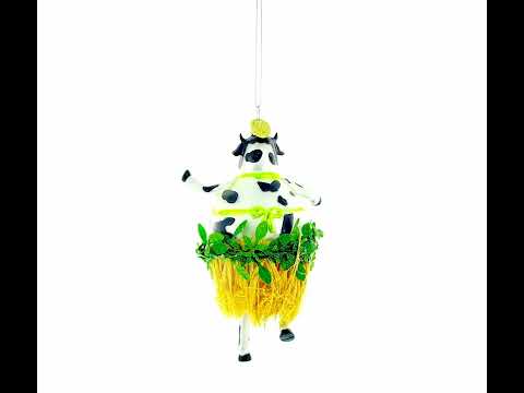 Cow in Grass Skirt and Floral Bikini Glass Christmas Ornament