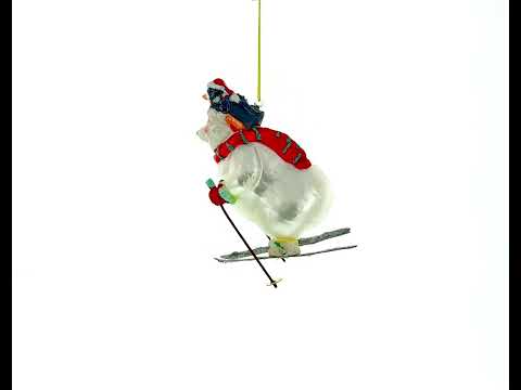 Bear and Penguin Skiing Glass Christmas Ornament