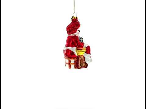 Mrs. Claus and Sewing Machine Glass Christmas Ornament
