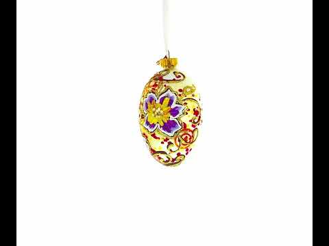 Lila Blumen Glas-Ei-Ornament 4 Zoll
