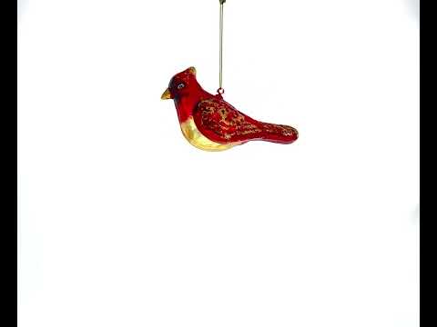 Adorno navideño de cristal brillante con forma de pájaro cardenal rojo