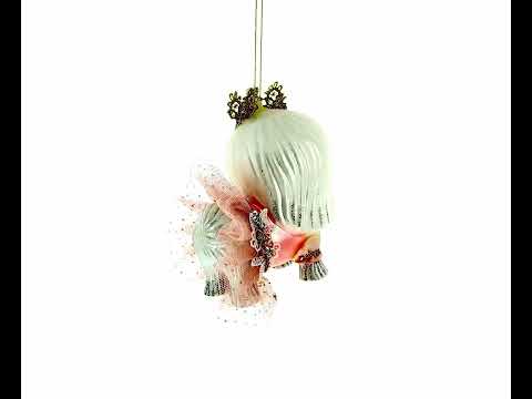 Bolonka Dog with Crown Glass Christmas Ornament