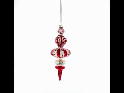 Red and White Striped Swirl Finial Glass Finial Christmas Ornament