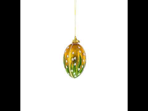 Lily of the Valley on Gold Egg Glass Ornament 4 Inches