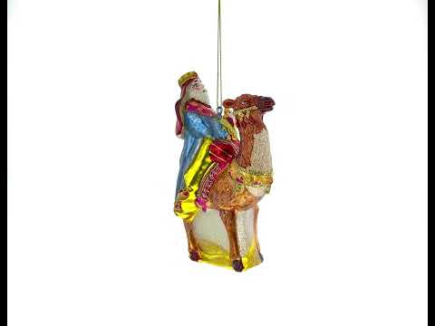 Wiseman on a Camel Glass Christmas Ornament