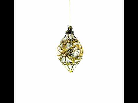 Rustic Teardrop with Gold Filigree Clear Glass Christmas Ornament