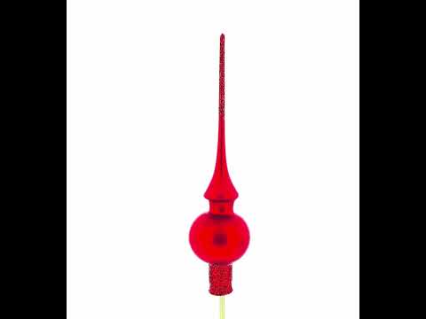 Matte Red with Sparkling Top Glass Christmas Tree Topper 11 Inches