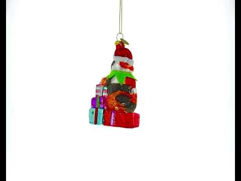 Cat Surrounded by Gift Boxes Glass Christmas Ornament