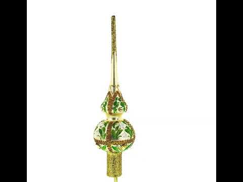 Viktorianische grüne und goldene Glas-Weihnachtsbaumspitze, 28 cm