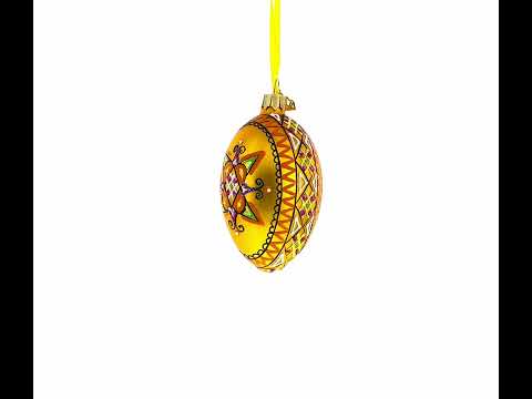 Goldene geometrische ukrainische Ei-Weihnachtsdekoration aus Glas, 10 cm
