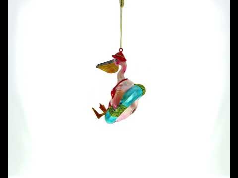 Vacationing Pelican in Swimsuit on an Inflatable Glass Christmas Ornament