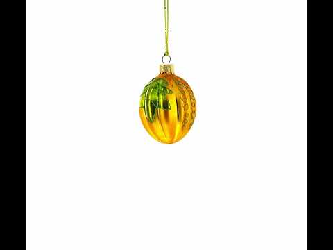Adorno navideño de cristal de calabaza con hoja