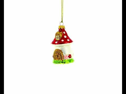Fairy Mushroom House Glass Christmas Ornament