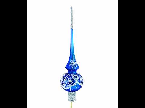 Dimensional White Pearls on Blue Glass Christmas Tree Topper 11 Inches