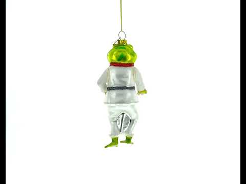 Frog Engaged in Martial Arts Glass Christmas Ornament