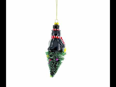 Penguin on Upside Down Tree Glass Christmas Ornament