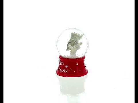 Mini-Wasser-Schneekugel mit weißer Eule auf rotem Sockel