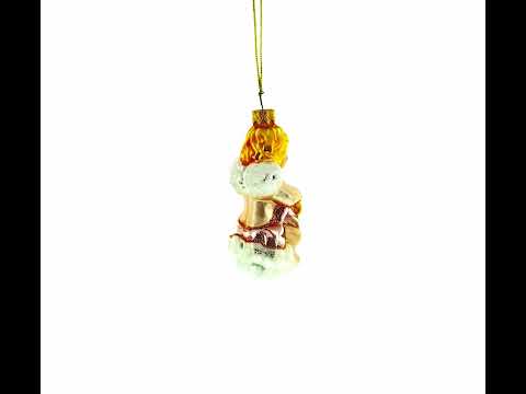 Cherub Angel Musician Playing Golden Mandolin Glass Christmas Ornament