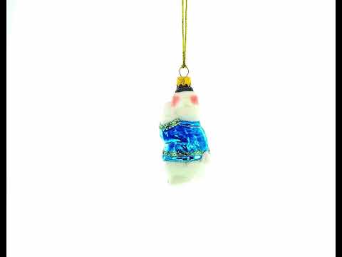 Rabbit with Blue Winter Coat and Gold Watch Glass Christmas Ornament