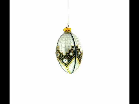 Mother Of Pearl on Gold Filigree Glass Ball Christmas Ornament 4 Inches