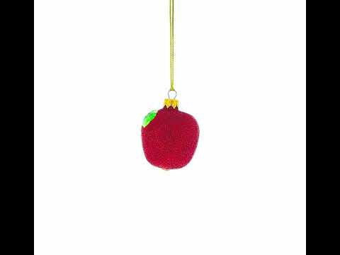Weihnachtsschmuck aus Glas: Roter Apfel mit grünem Blatt