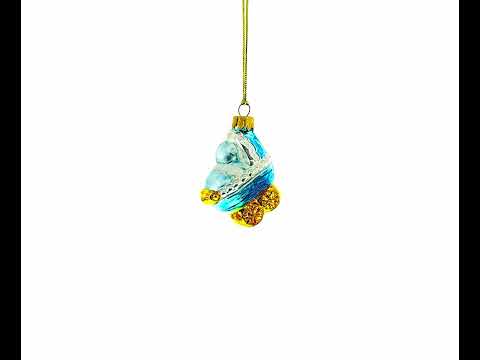 Newborn Baby Boy in a Stroller Glass Christmas Ornament