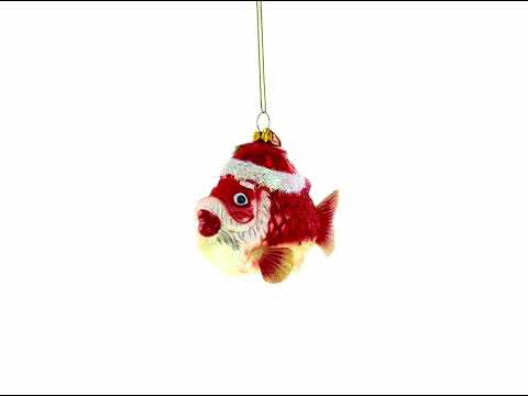 Grandpa Fish in Santa Hat Glass Christmas Ornament