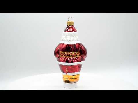 Festive Santa with Blue Mittens Glass Christmas Ornament