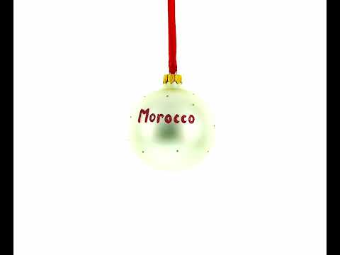 Adorno navideño de bola de cristal soplado con la bandera de Marruecos, 3,25 pulgadas