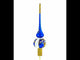 Dimensional White Pearls with Golden Leaves on Blue Blown Glass Christmas Tree Topper 11 Inches