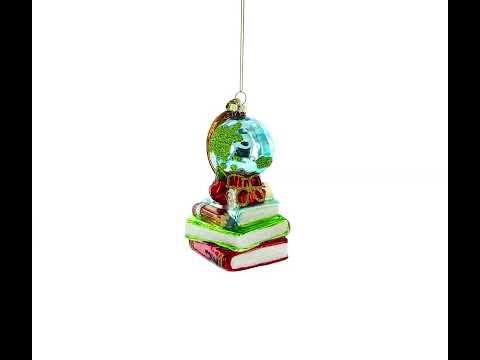 Teacher’s Globe and Books Glass Christmas Ornament