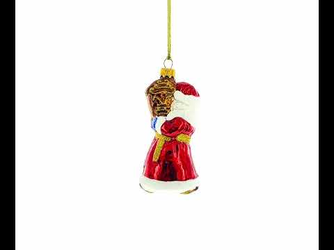Santa Holding Grandfather Clock Glass Christmas Ornament