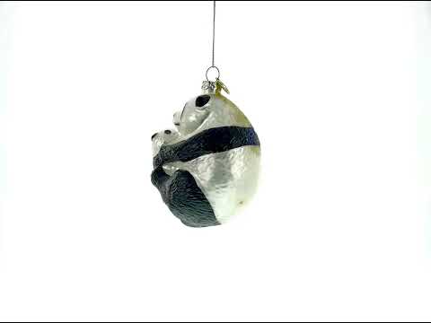 Mother and Baby Panda Embrace Glass Christmas Ornament