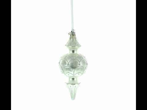Snowy Pearl Double-Ended Finial Drop Glass Christmas Ornament