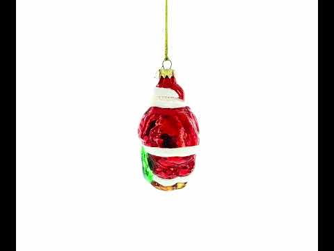 Santa with 3 Puppies Glass Christmas Ornament