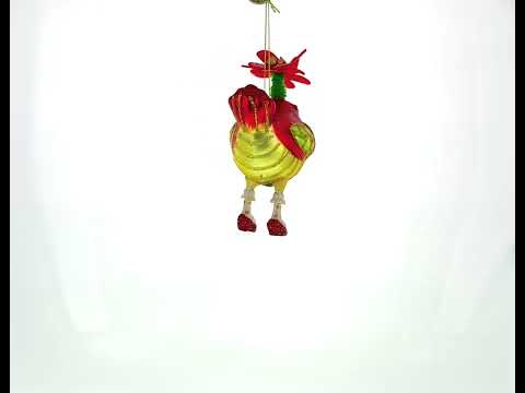 Hen Adorned with a Hat Glass Christmas Ornament