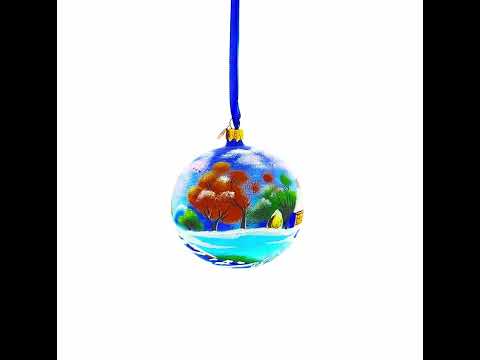 Adorno navideño de bola de cristal de 4 pulgadas con escena de pueblo invernal sereno y lago